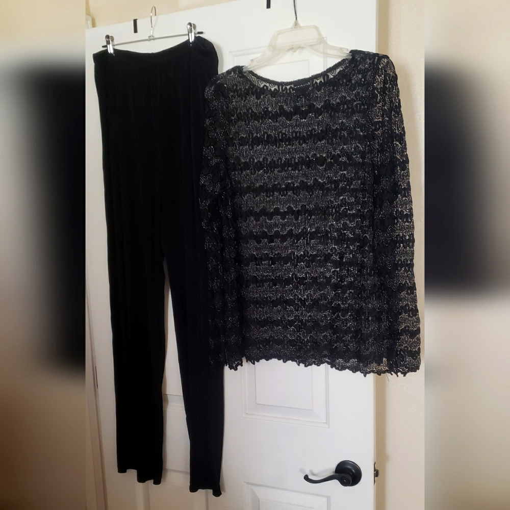 Ladies CitiKnits 2 piece Black Pants & Long Sleeve Tunic Top Size XL